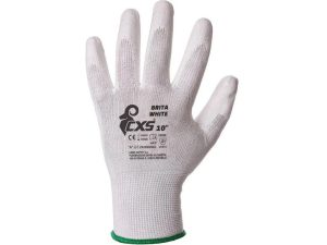Rękawice CXS BRITA WHITE, z blistrem, zanurzane w poliuretanie, roz. 05