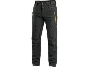 Kalhoty CXS AKRON, pánské, softshell, černé s HV žluto/oranžovými doplňky